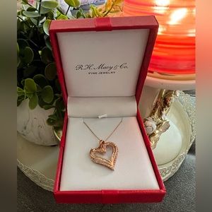 New, rose gold heart cross with 1/2 ctw